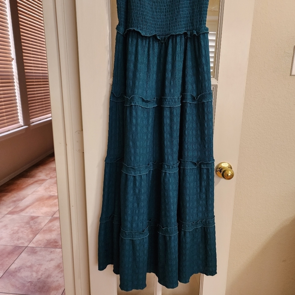 Rebellion Women’s Teal Tiered Maxi Dress Boho Cottagecore Western Ruffle Sleeves - Picture 5 of 12
